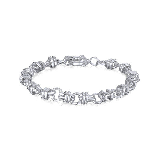 Sterling Silver Handmade Solid 8mm Circle Belt Link Bracelet with Bolt Ring Clasp