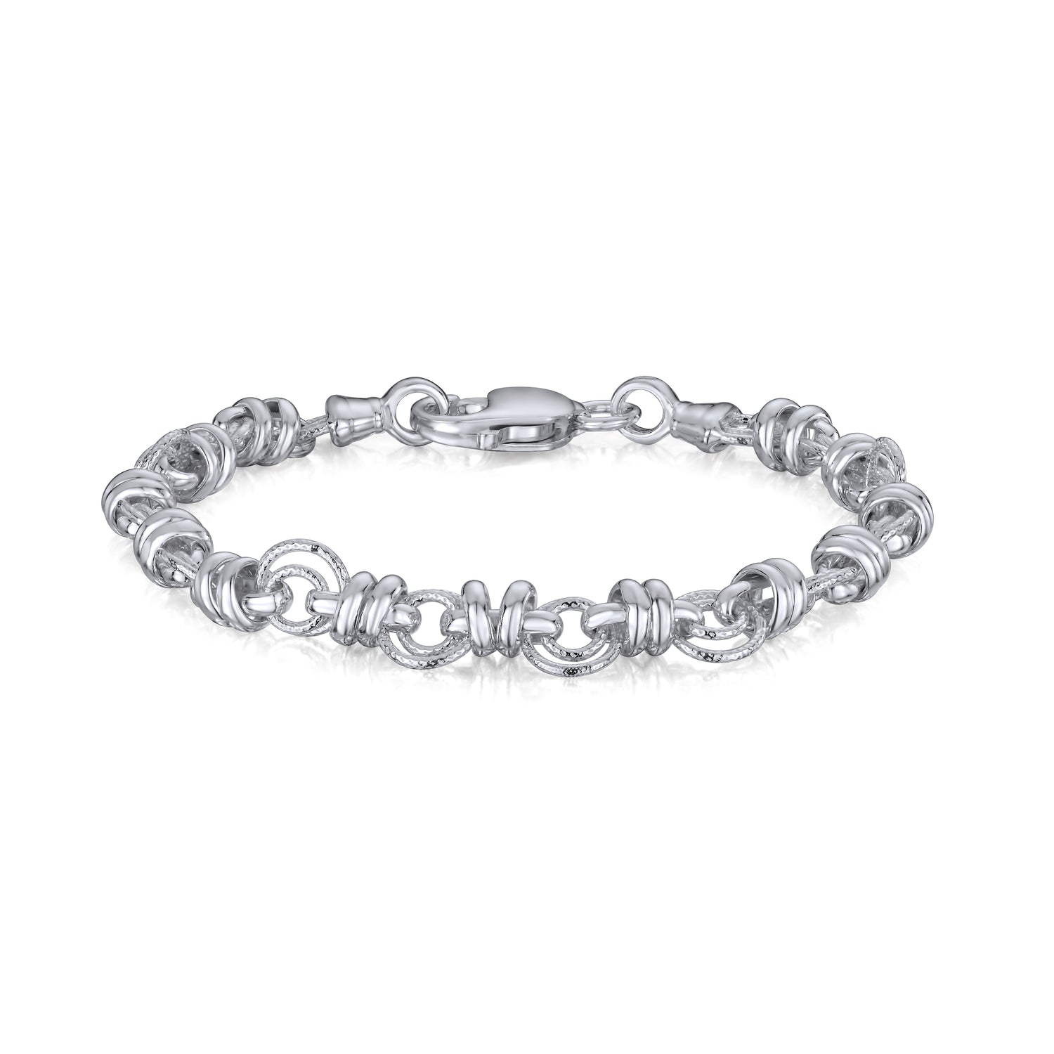 Sterling Silver Handmade Solid 8mm Textured Circle Link Bracelet