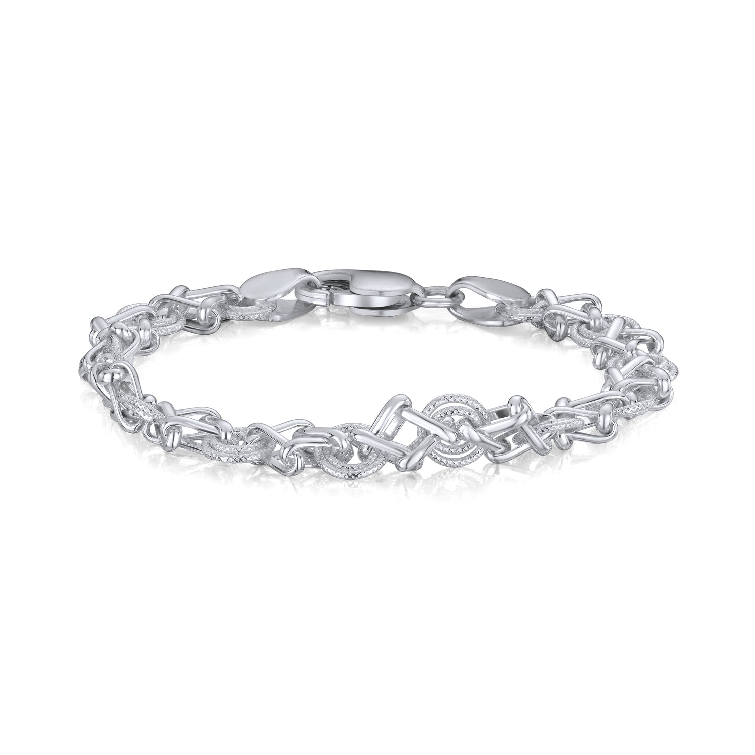 Sterling Silver Handmade Solid 8mm Textured Circle Square Bracelet with Lobster Clasp