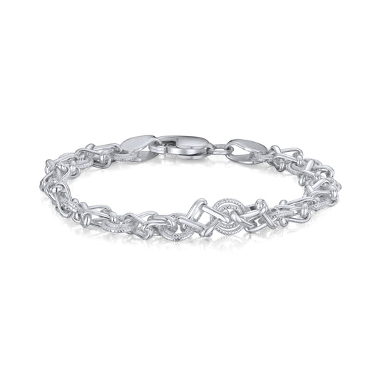 Sterling Silver Handmade Solid 8mm Textured Circle Square Bracelet with Lobster Clasp