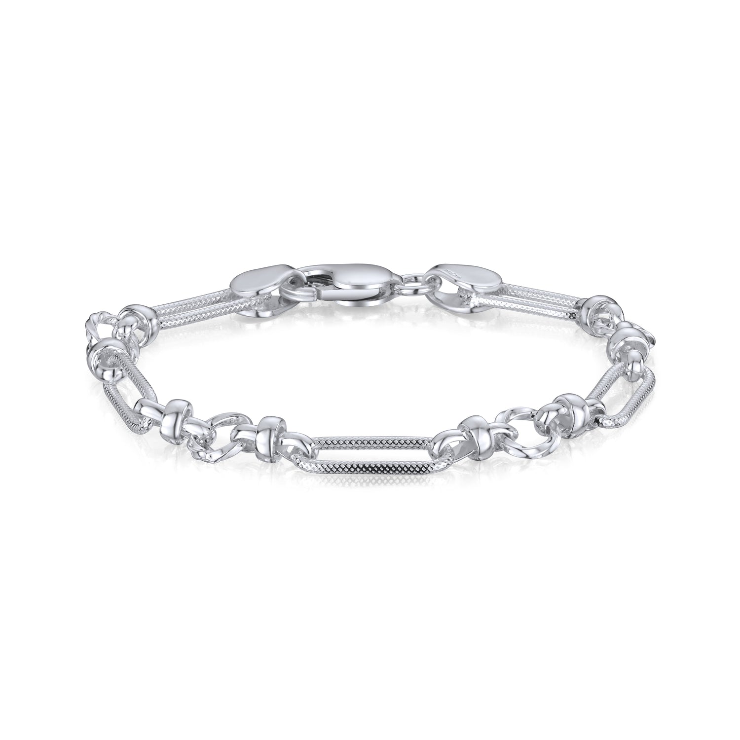 Sterling Silver Handmade Solid 8mm Textured Long Oval Bracelet