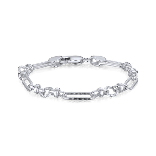 Sterling Silver Handmade Solid 8mm Textured Long Oval Bracelet