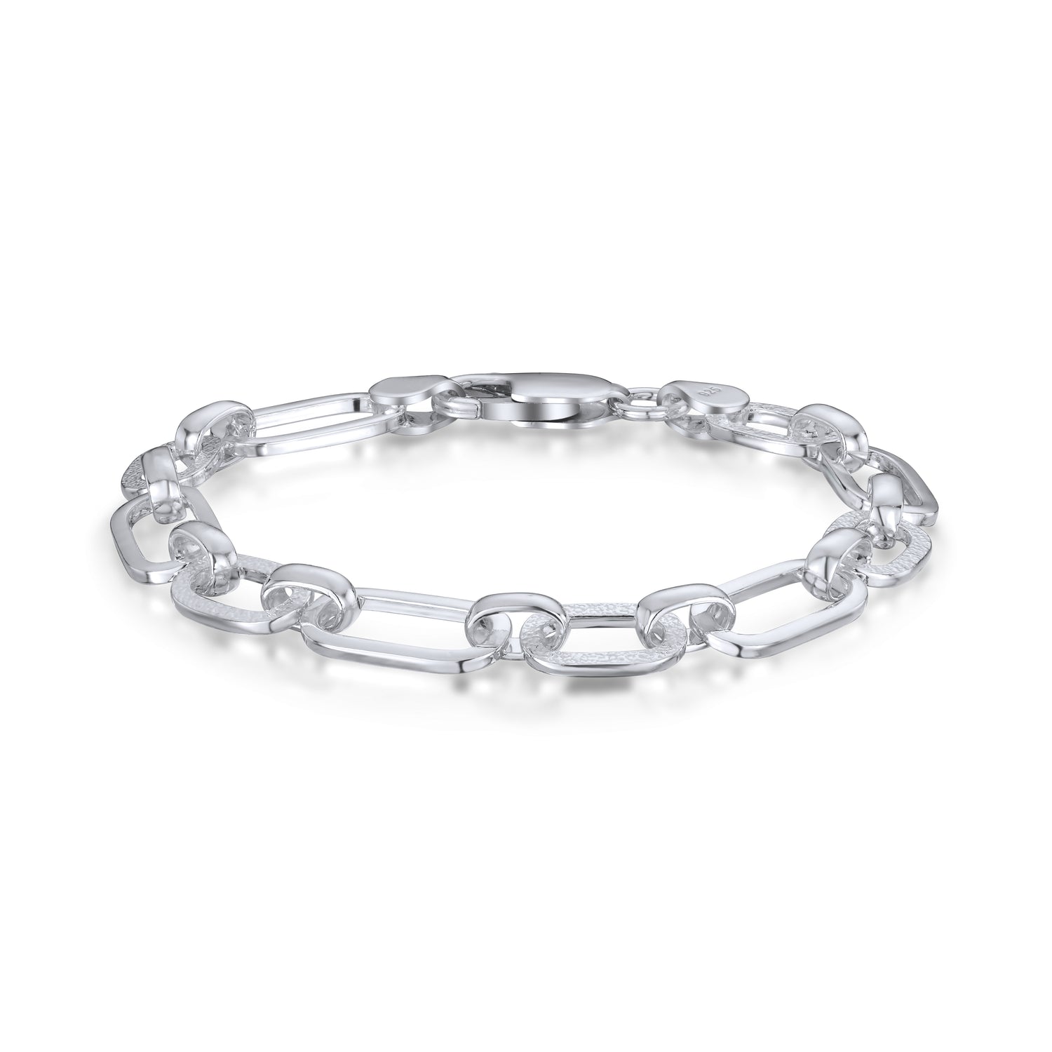 Sterling Silver Handmade Solid 8mm Textured Oval Link Bracelet