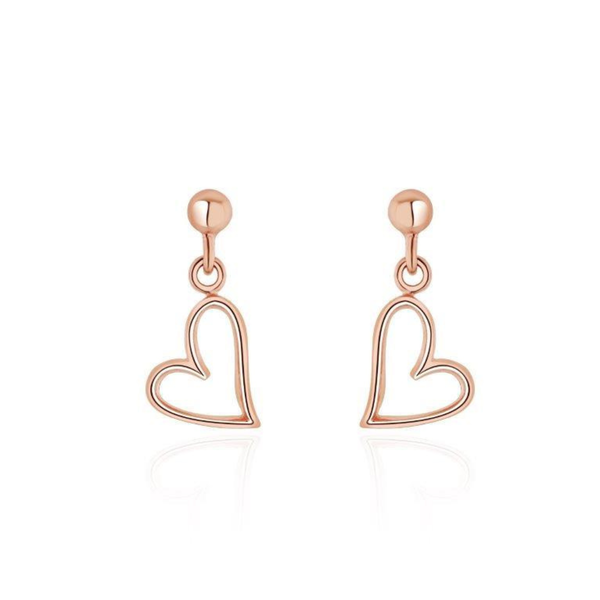 9ct Rose Gold Open Heart Drop Earrings with Ball Stud Tops