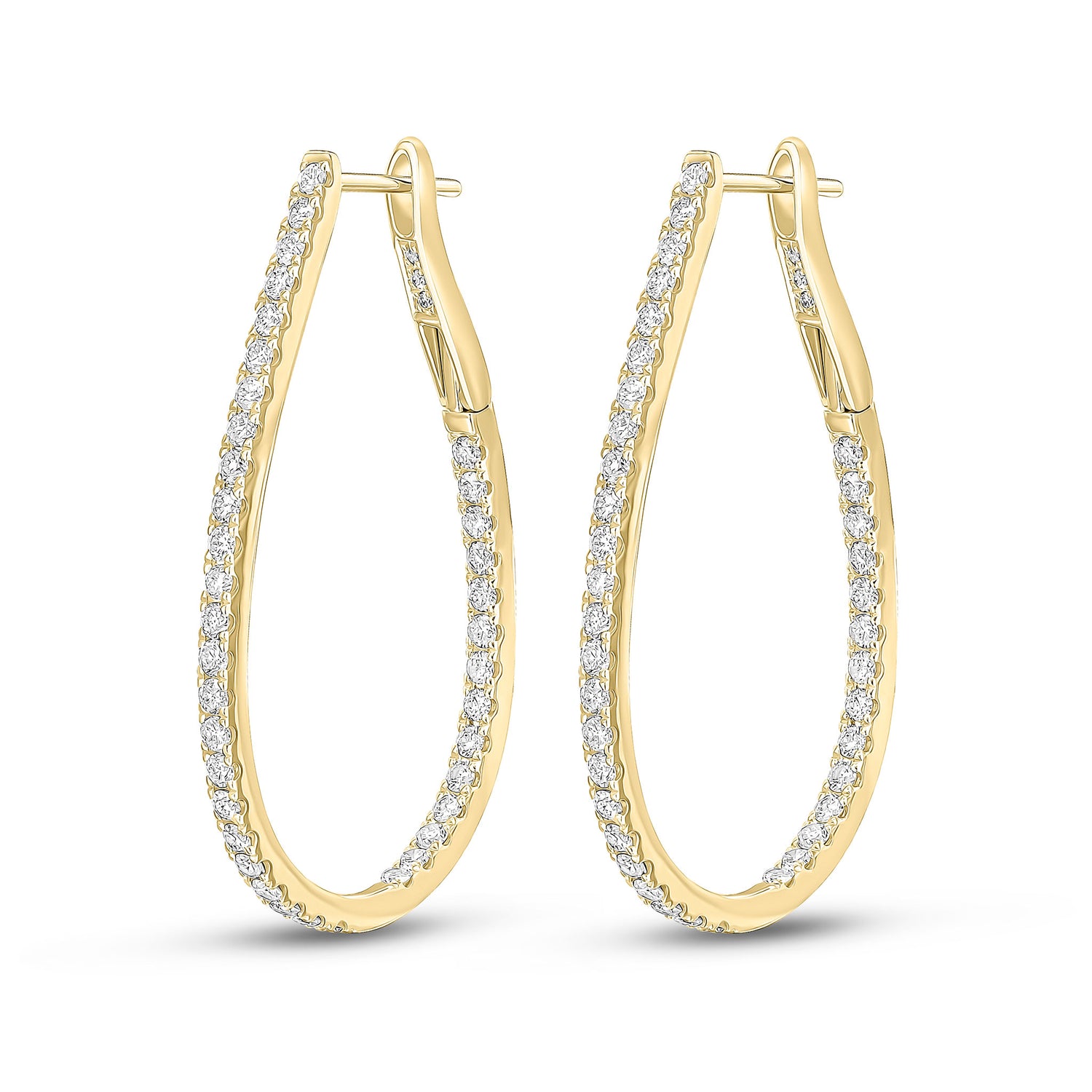 18ct Yellow Gold Natural Diamond Claw Set Horseshoe Hoop Earrings — 35x23mm