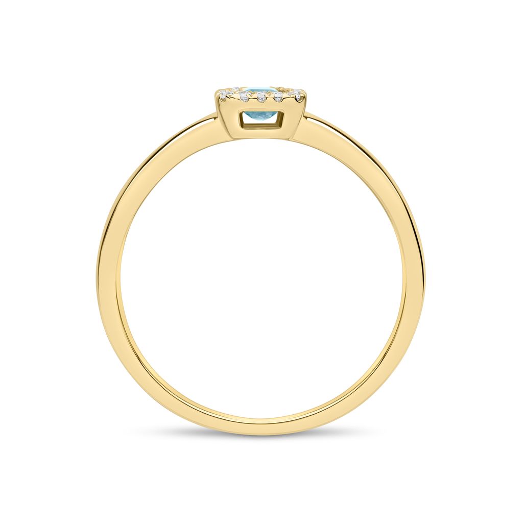 18ct Yellow Gold Emerald Cut Aquamarine and Diamond Microset Cluster Ring — 5x3mm