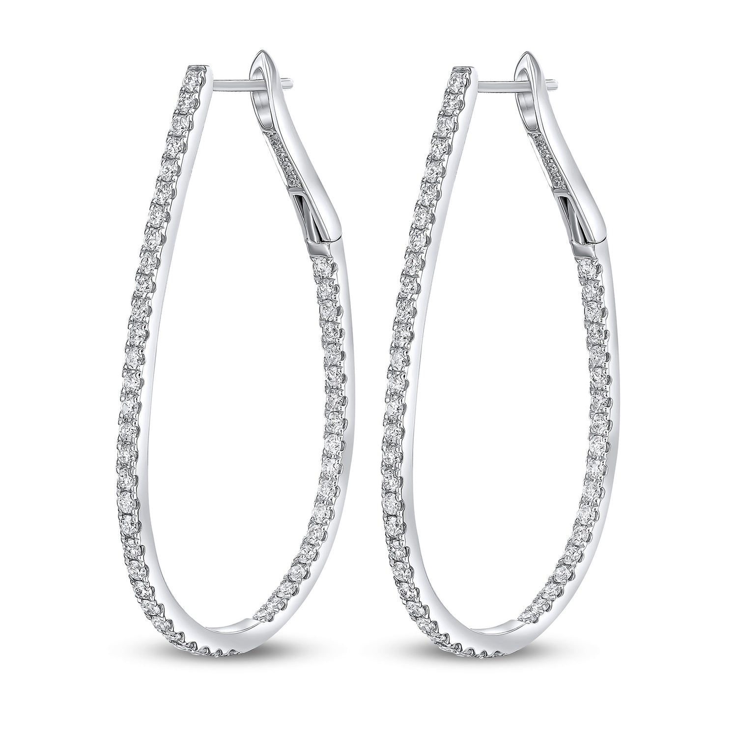 18ct White Gold Round Diamond Claw Set Horseshoe Hoop Earrings —44mm