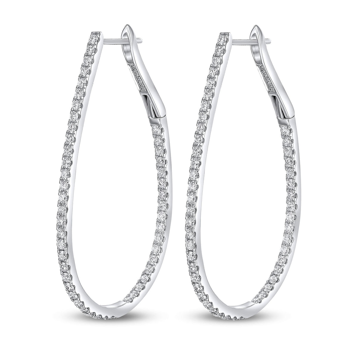 18ct White Gold Round Diamond Claw Set Horseshoe Hoop Earrings