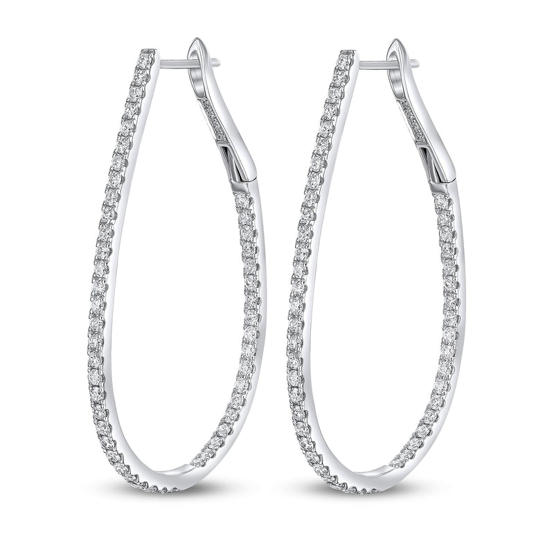 18ct White Gold Round Diamond Claw Set Horseshoe Hoop Earrings