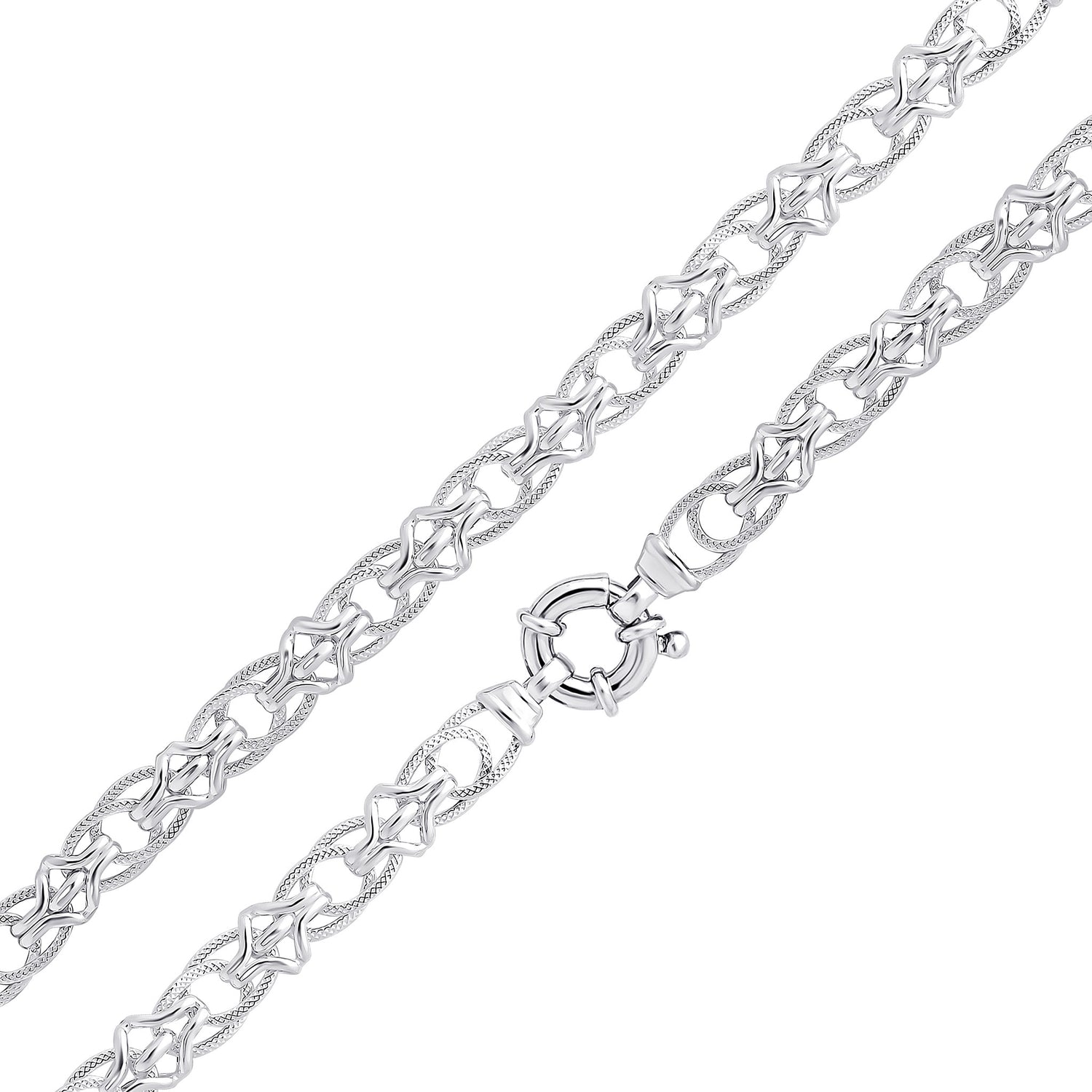 Sterling Silver 10mm Double Oval Textured Necklace with Bolt Ring Clasp
