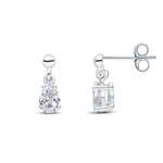 9ct White Gold Pear Shaped Cubic Zirconia CZ Claw Drop Earrings — 6x4mm