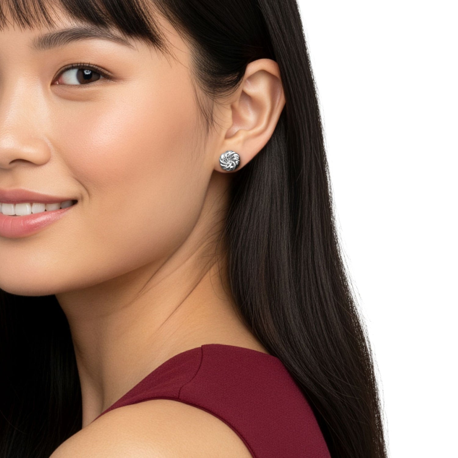 9ct White Gold Polished Swirl Knot Stud Earrings — 11mm