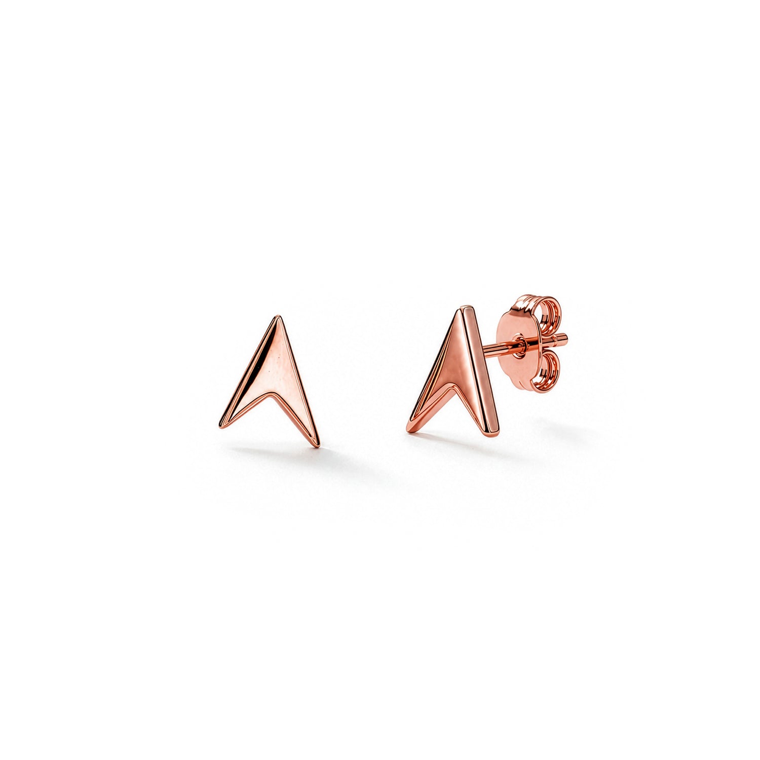 9ct Rose Gold Arrowhead Stud Earrings — 8x6mm