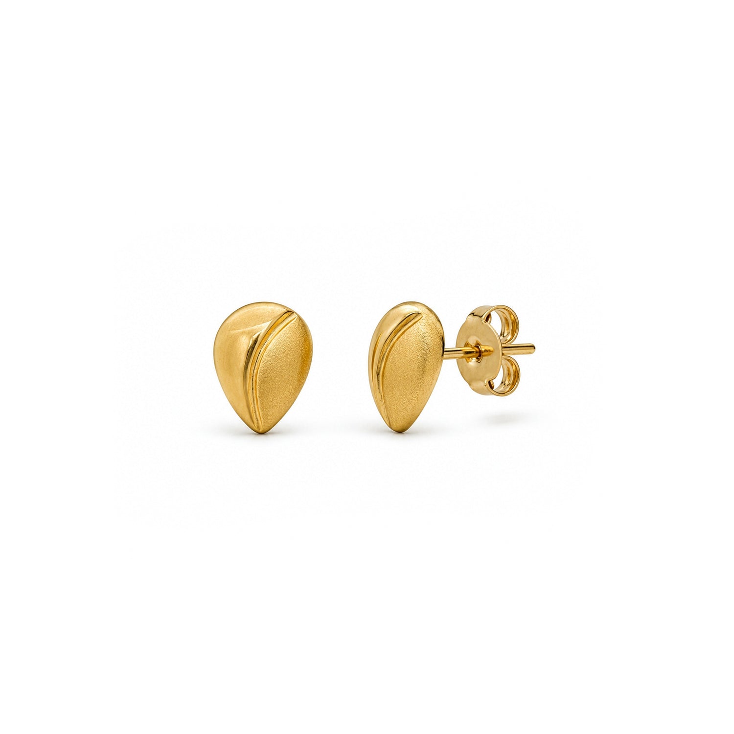 9ct Yellow Gold Polished And Satin Finish Pear Shaped Stud Earrings