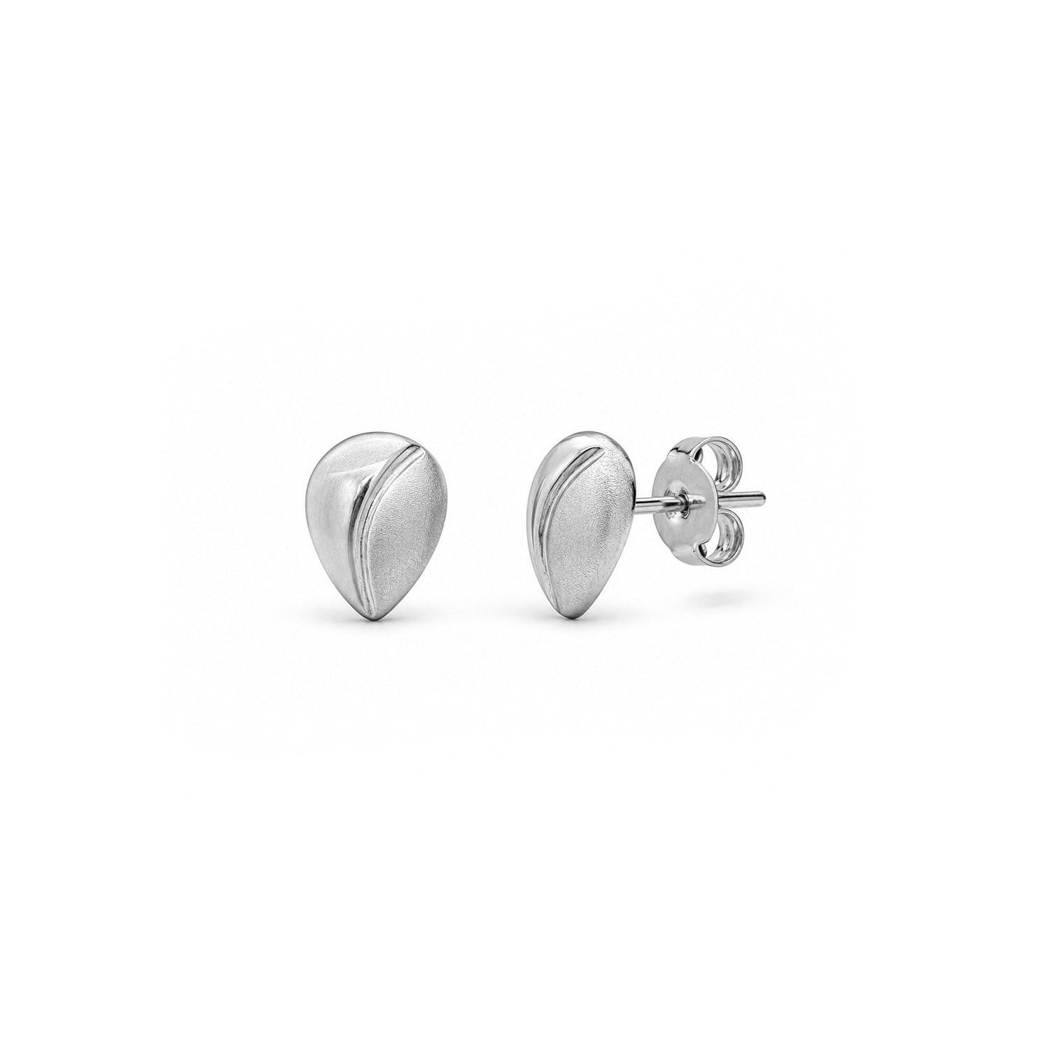 9ct White Gold Polished And Satin Finish Pear Shaped Stud Earrings — 6mm