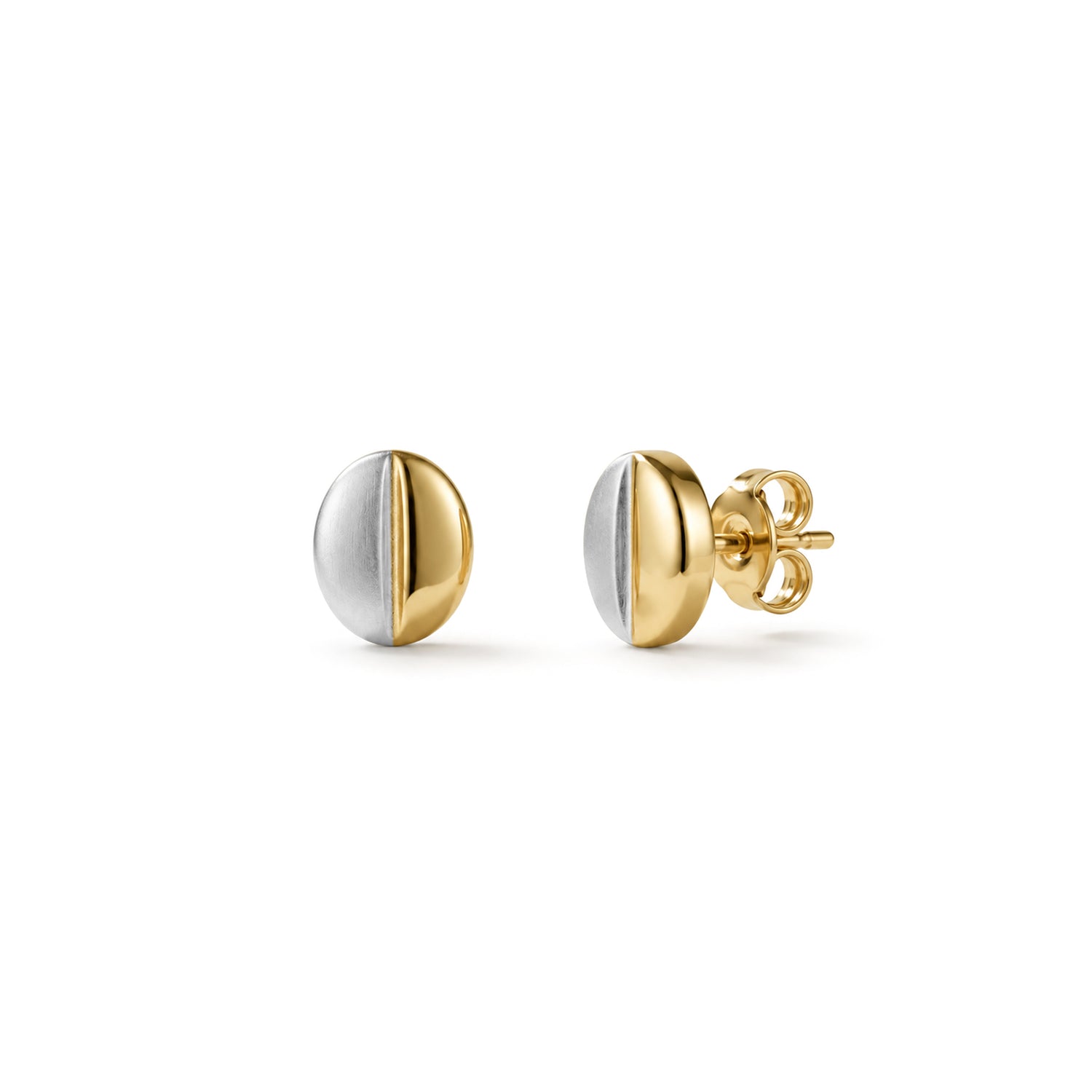 9ct Two Tone White and Yellow Gold Coffee Bean Stud Earrings