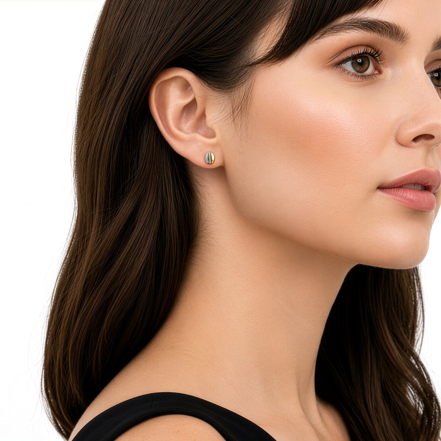 9ct Two Tone White and Yellow Gold Coffee Bean Stud Earrings