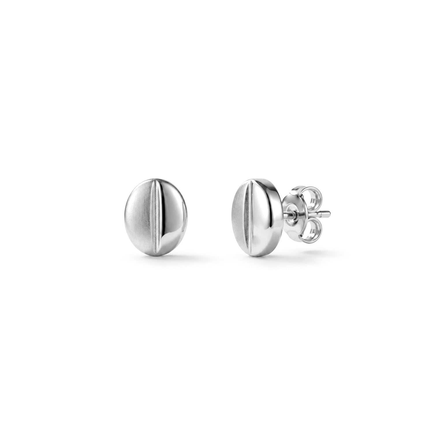 9ct White Gold Polished And Satin Finish Coffee Bean Stud Earrings