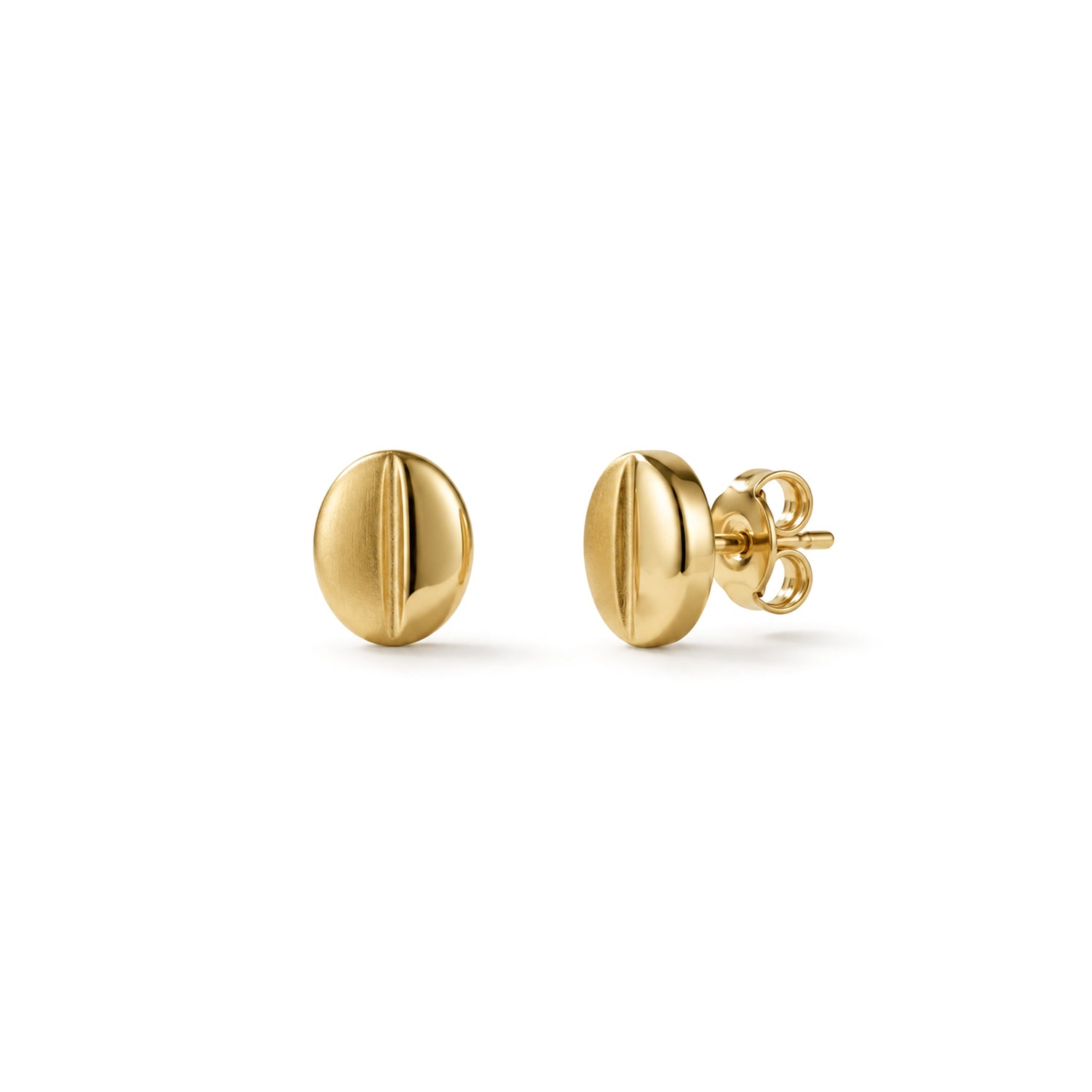 9ct Yellow Gold Polished And Satin Finish Coffee Bean Stud Earrings