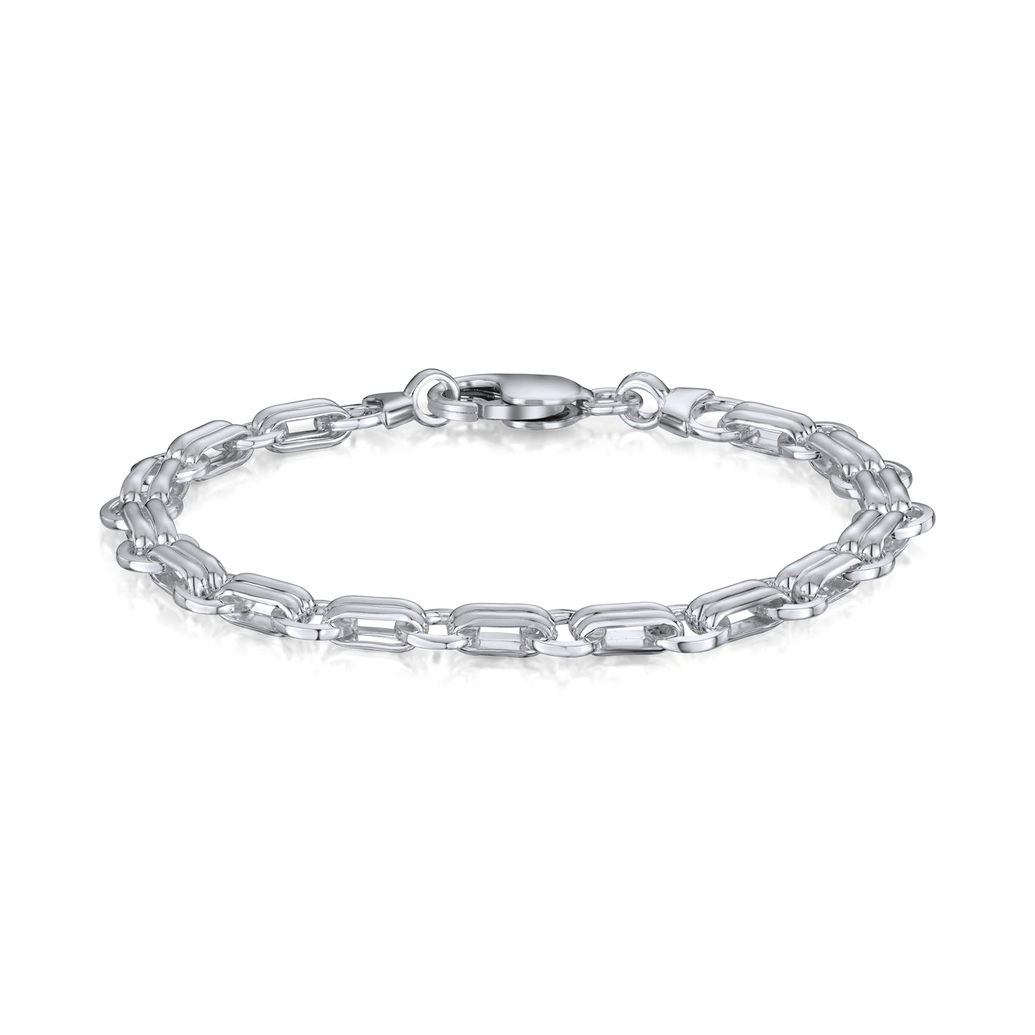 Sterling Silver Handmade Solid 9.2mm Round Double Bar Bracelet