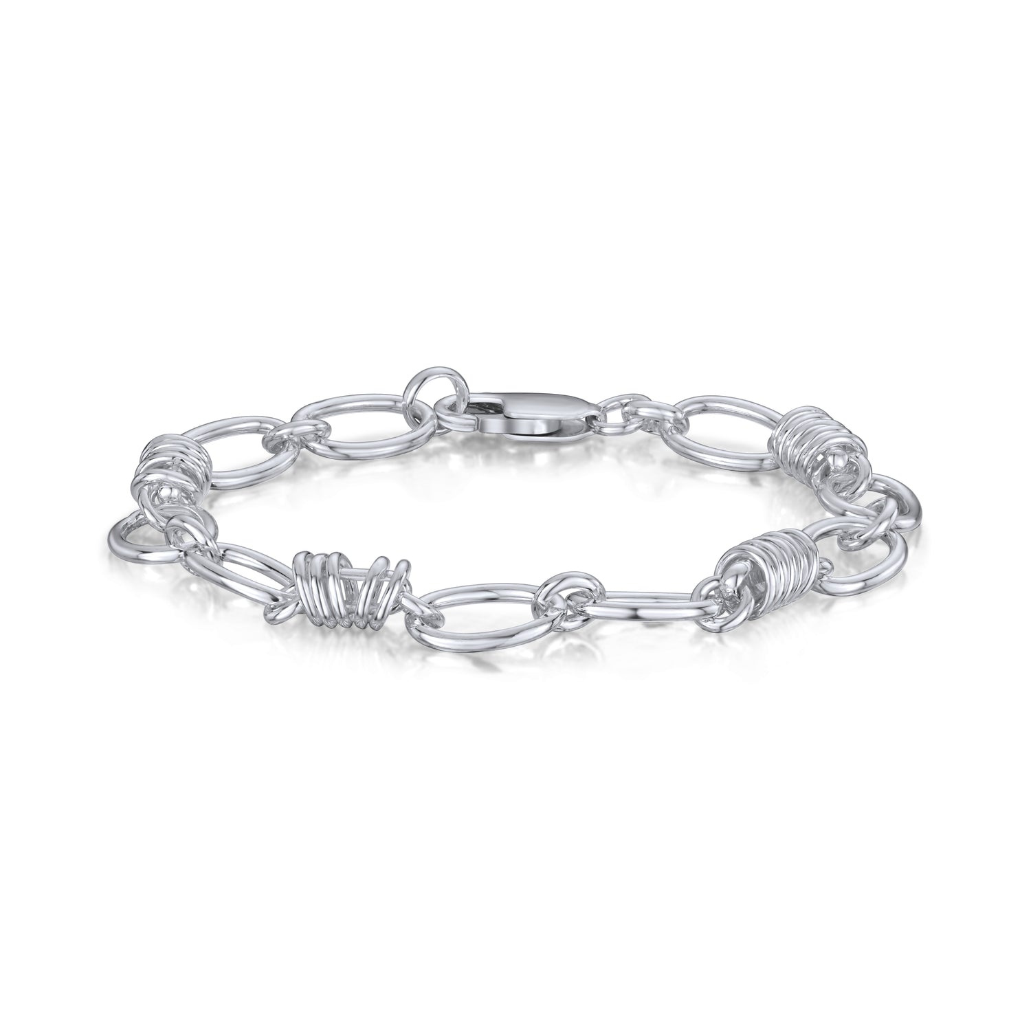 Sterling Silver Handmade Solid 9.3mm Oval Link Bracelet with Spring Detail