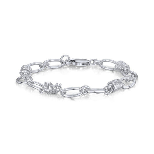 Sterling Silver Handmade Solid 9.3mm Oval Link Bracelet with Spring Detail