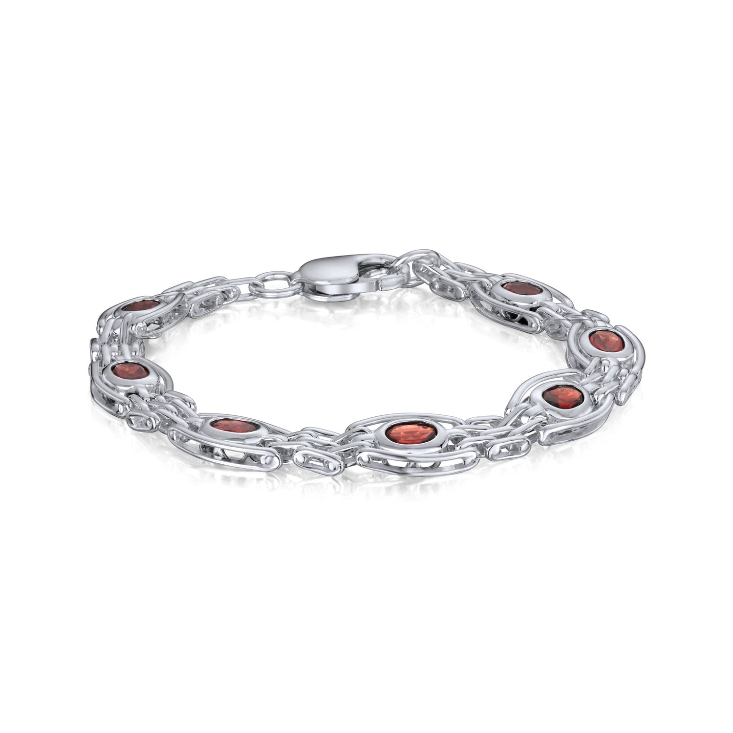 Sterling Silver Handmade Solid 9.5mm Garnet Gate Bracelet