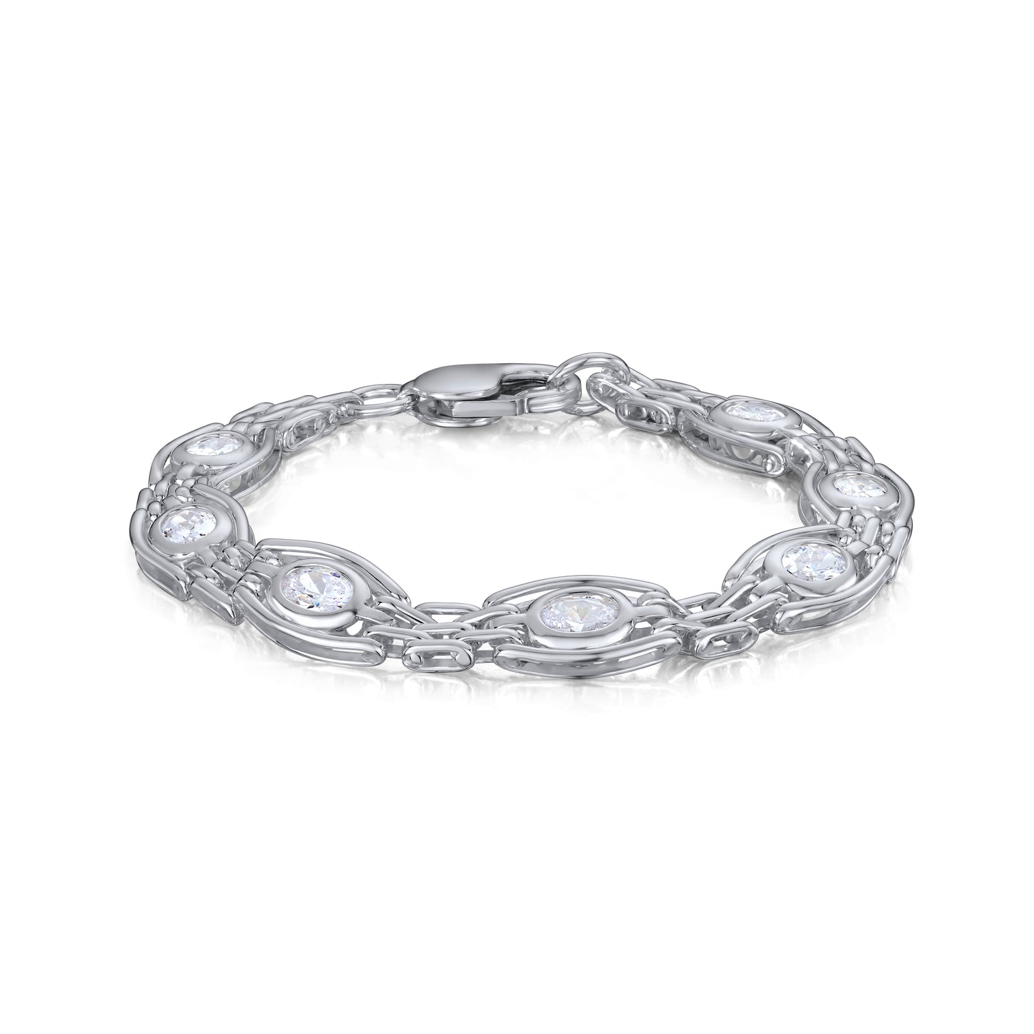 Sterling Silver Handmade Solid 9.5mm White Cubic Zirconia CZ Gate Bracelet