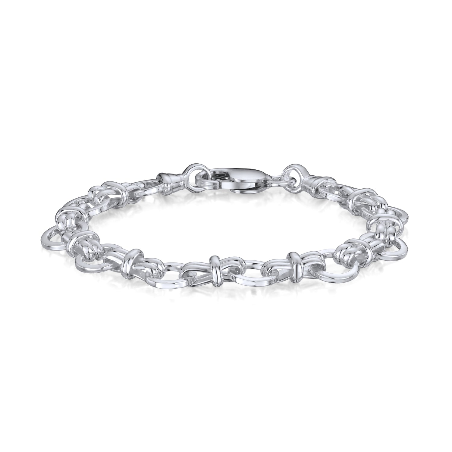 Sterling Silver Handmade Solid 9.7mm Circle Round Link Bracelet with Lobster Clasp
