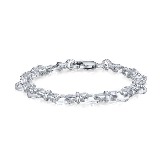 Sterling Silver Handmade Solid 9.7mm Circle Round Link Bracelet with Lobster Clasp