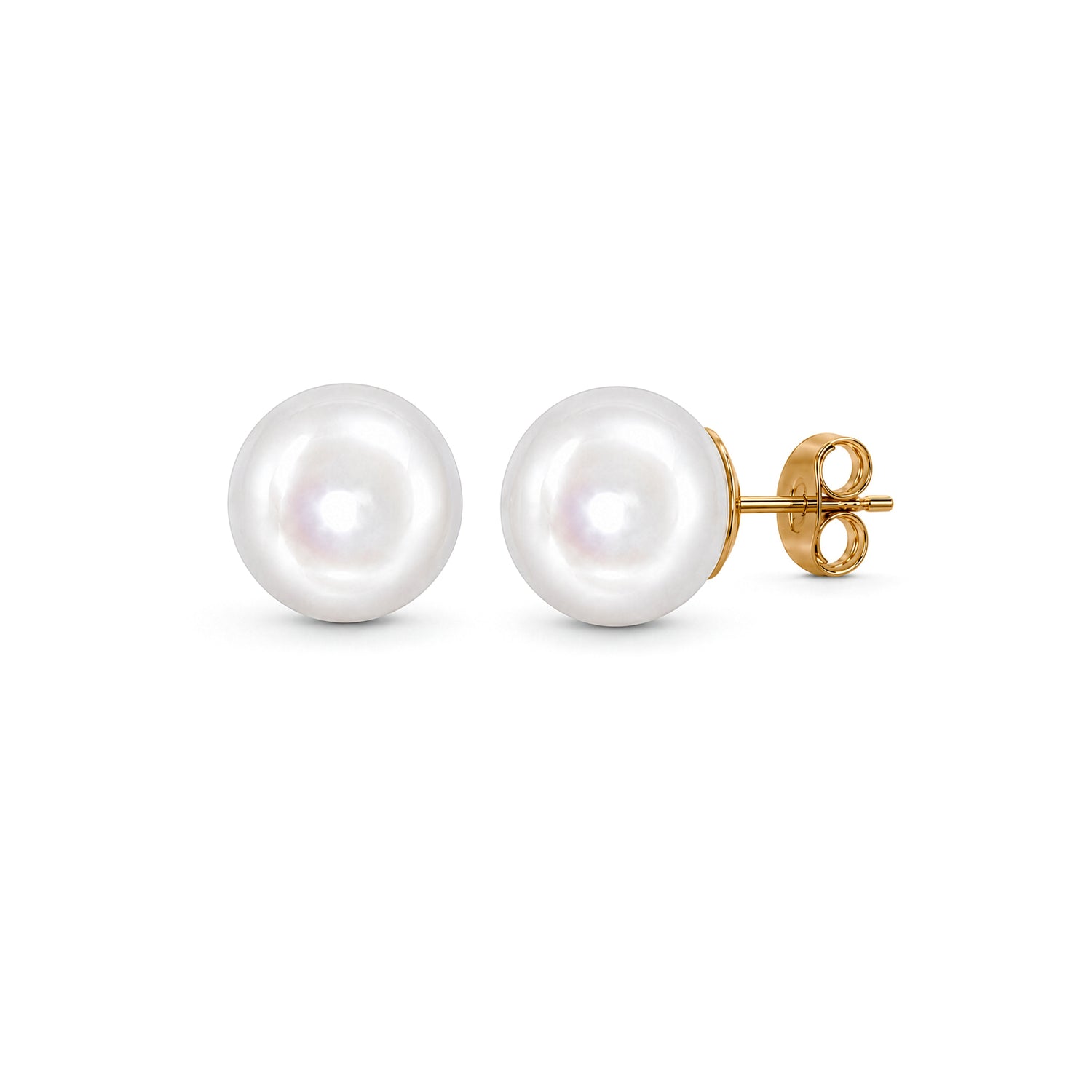 9ct Yellow Gold Freshwater Button Natural Pearl Stud Earrings — 9-9.5mm