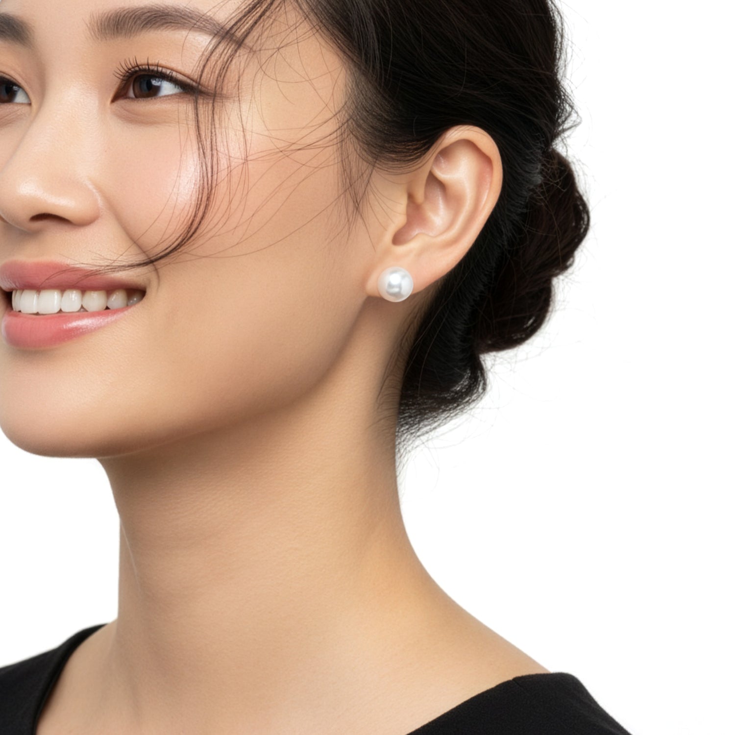 9ct Yellow Gold Freshwater Button Natural Pearl Stud Earrings — 9-9.5mm