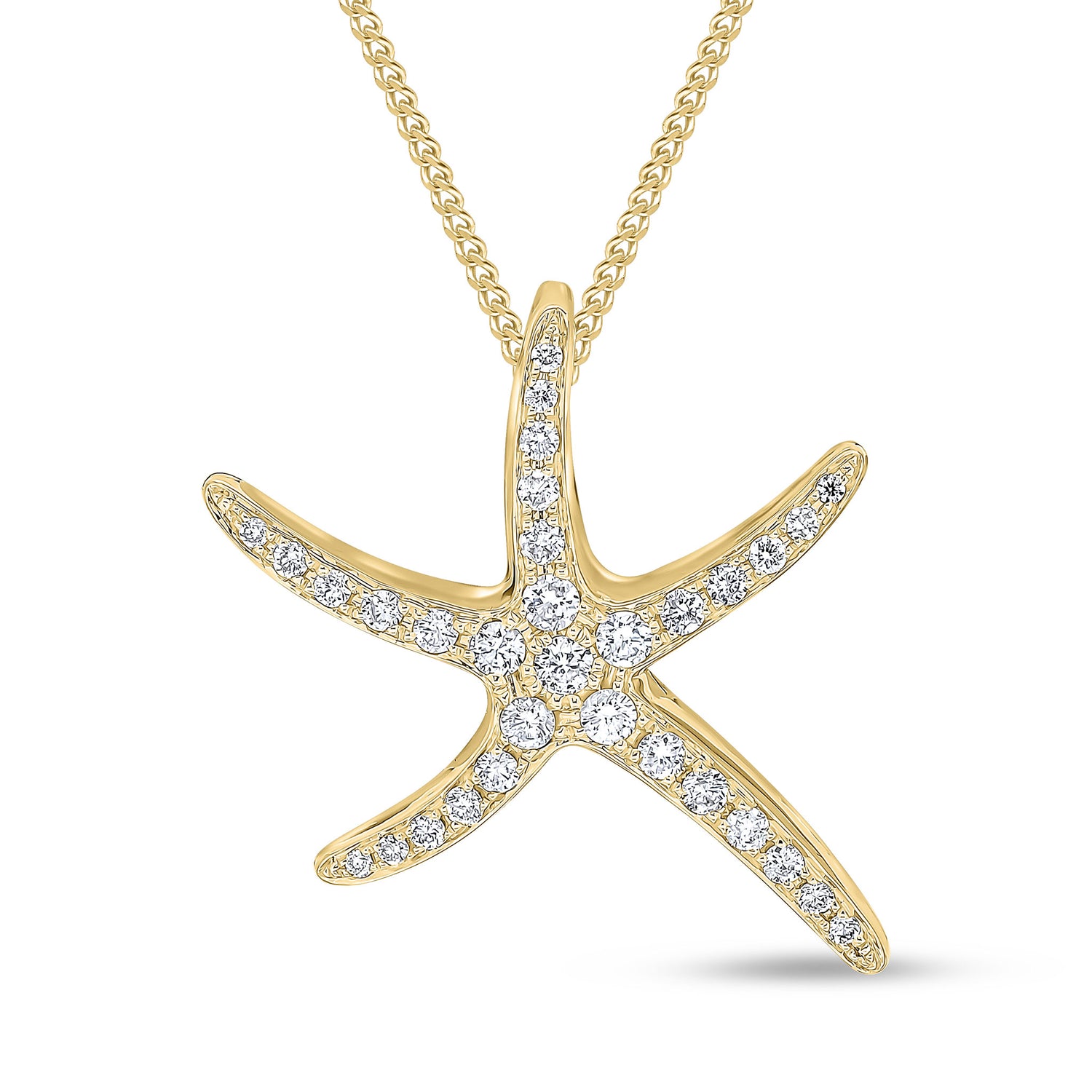 18ct Yellow Gold Natural Diamond Pave Set Starfish Pendant – 21mm