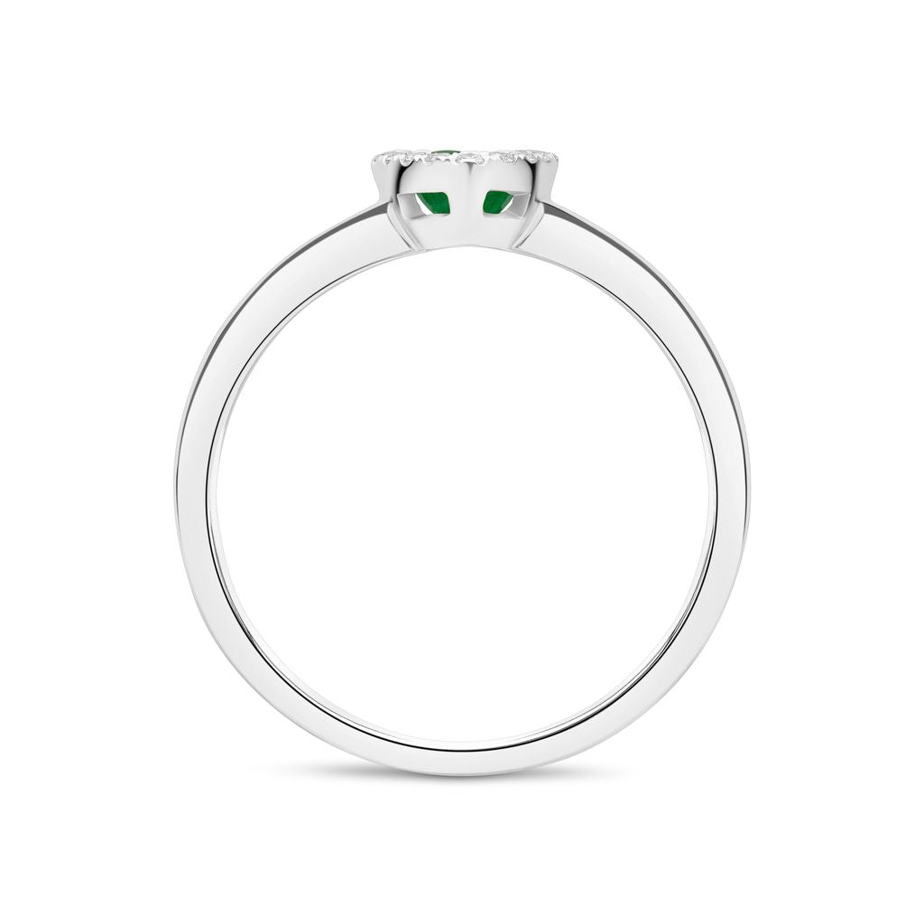 18ct White Gold Pear Shape Emerald and Diamond Microset Cluster Ring — 6x4mm