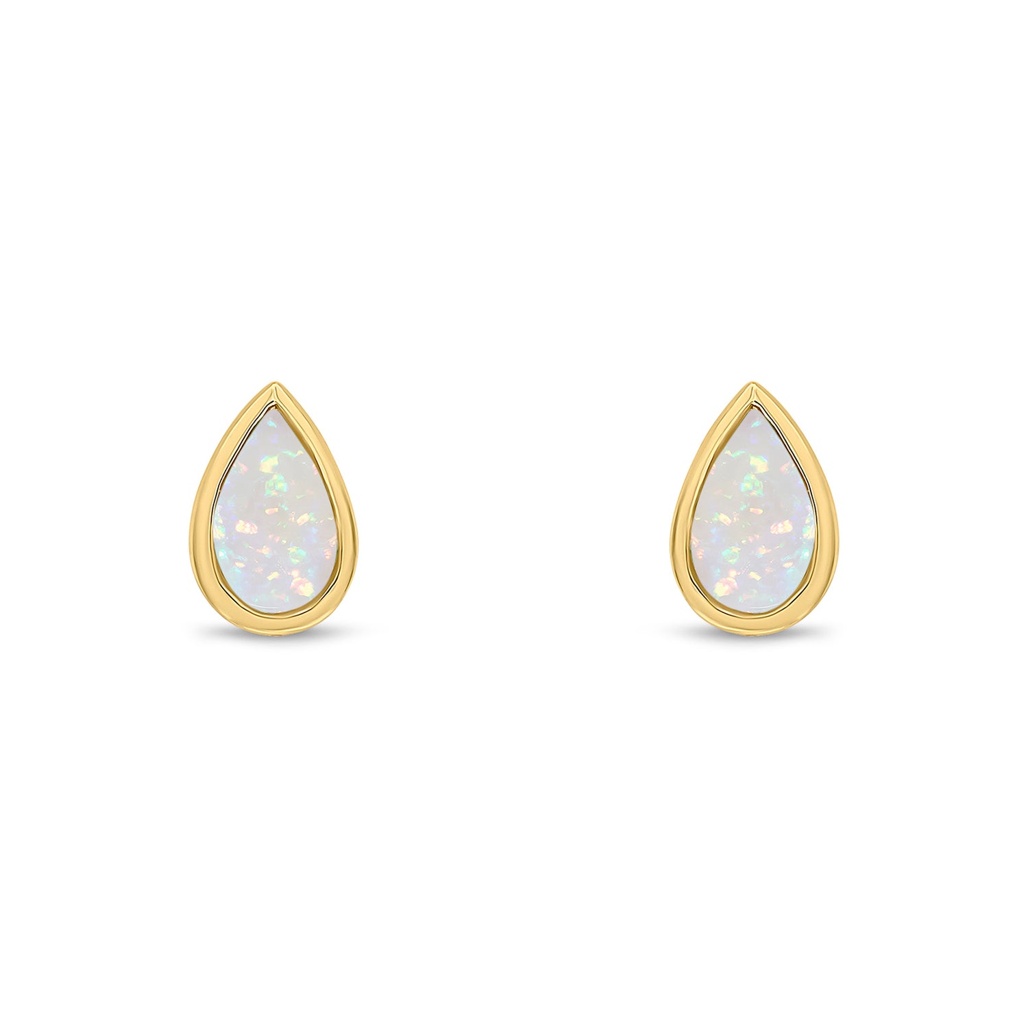 9ct Yellow Gold Pear Shaped Natural Opal Rubover Stud Earrings