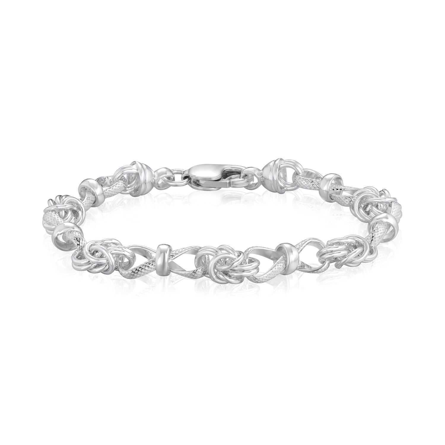Sterling Silver Handmade Solid 6.6mm Byzantine Infinity Twist Bracelet with Lobster Clasp