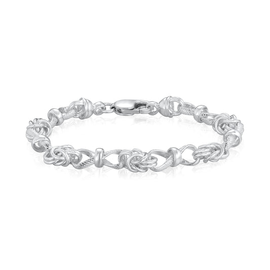 Sterling Silver Handmade Solid 6.6mm Byzantine Infinity Twist Bracelet with Lobster Clasp