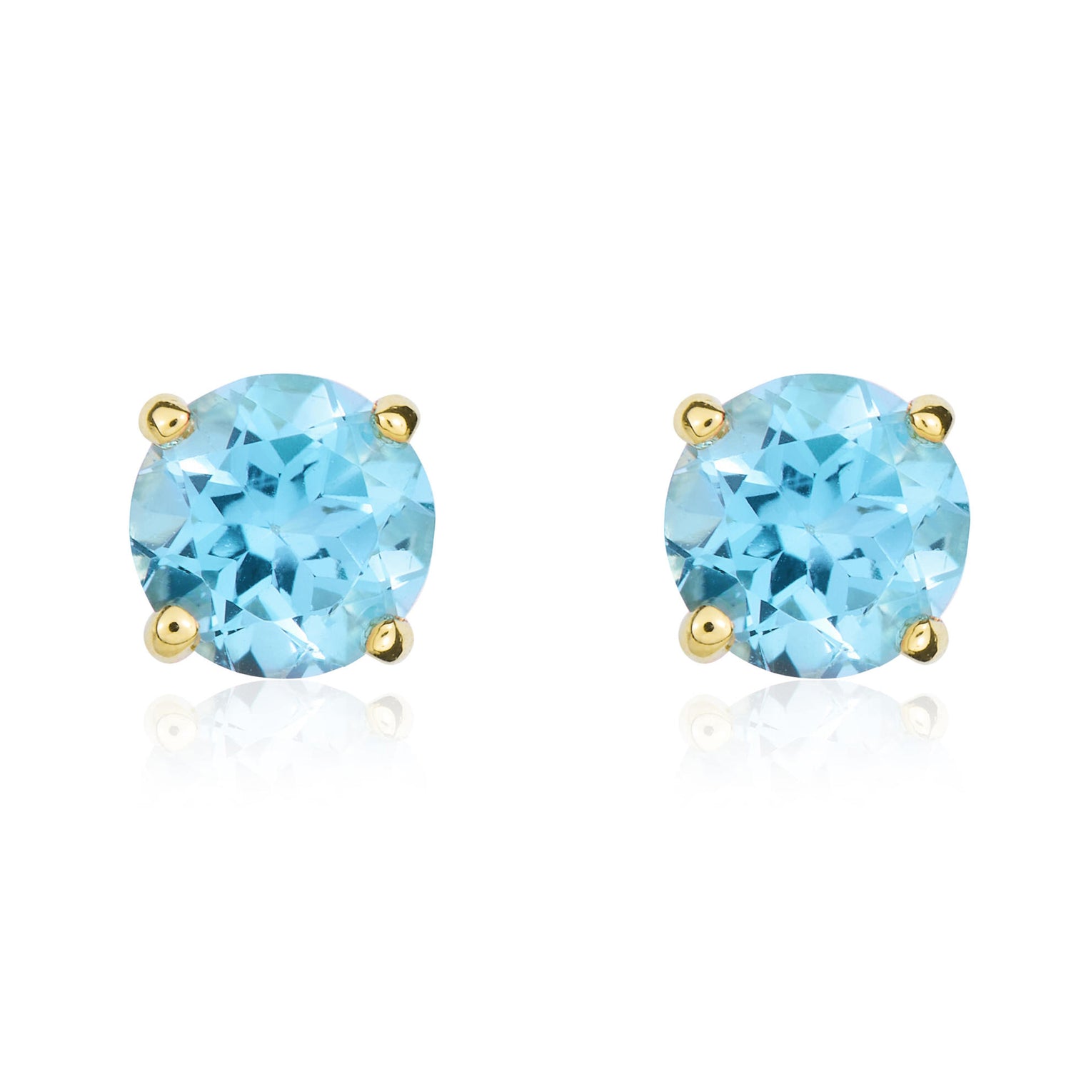 9ct Yellow Gold Round Natural Swiss Blue Topaz Claw Set Stud Earrings — 5mm