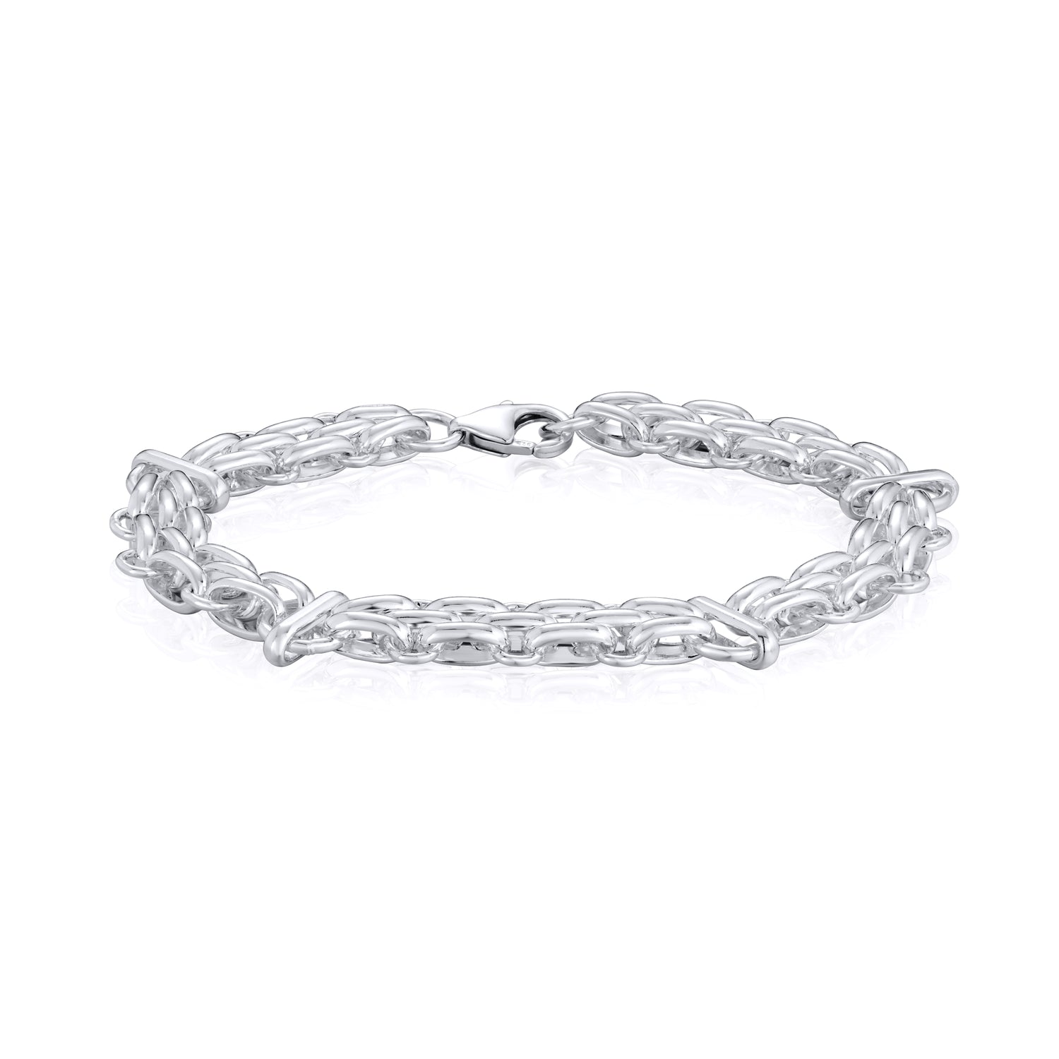 Sterling Silver Handmade 9.1mm Three Brick Style Bracelet