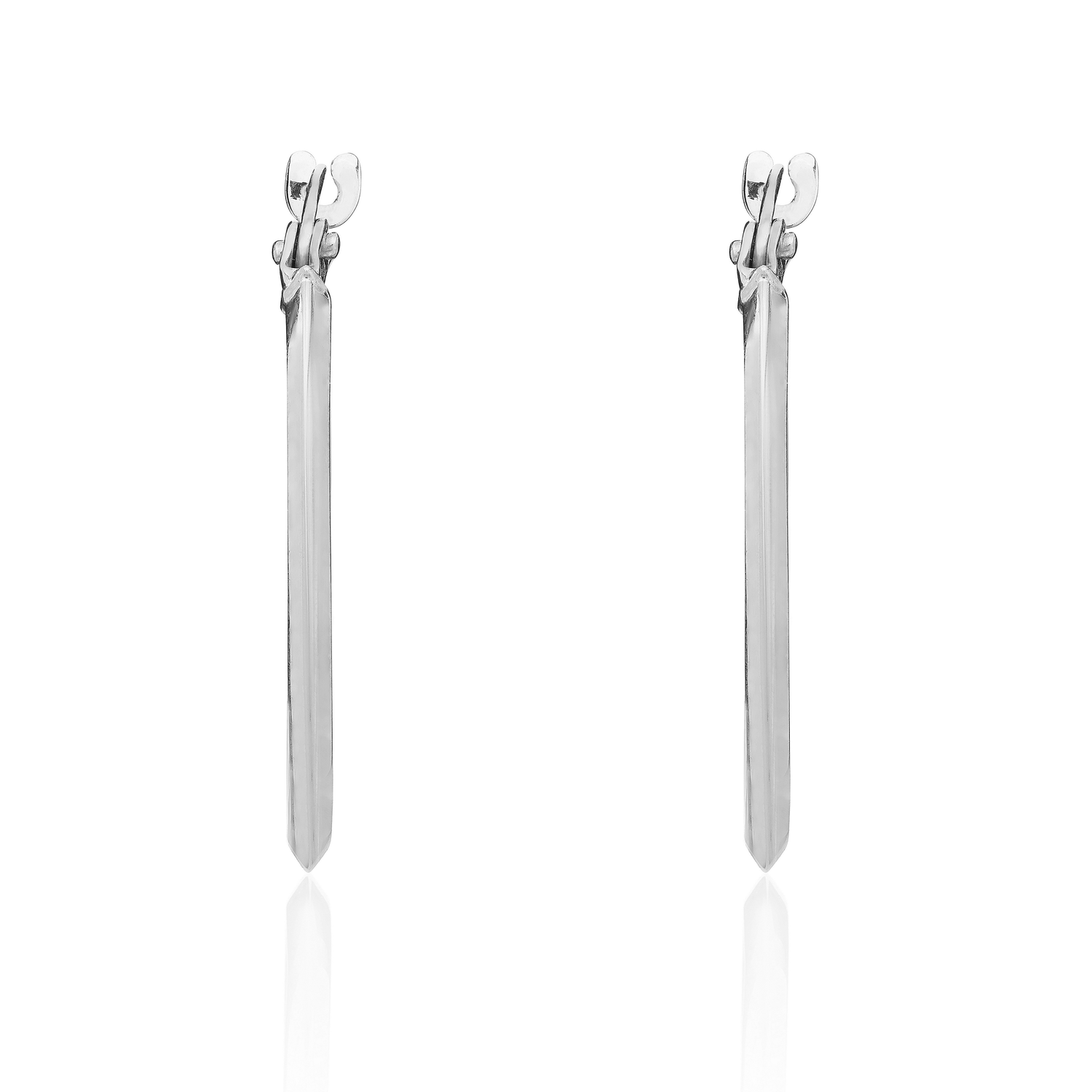 9ct White Gold Polished Flat Bevelled Oval Hoop Earrings