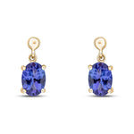 9ct Yellow Gold Oval Natural Tanzanite Claw Drop Earrings — 7x5mm
