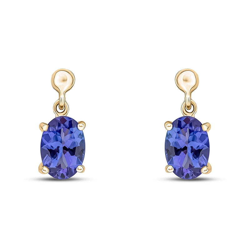 9ct Yellow Gold Oval Natural Tanzanite Claw Drop Earrings — 7x5mm