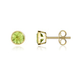 9ct Yellow Gold Round Natural Peridot Rubover Stud Earrings — 5mm
