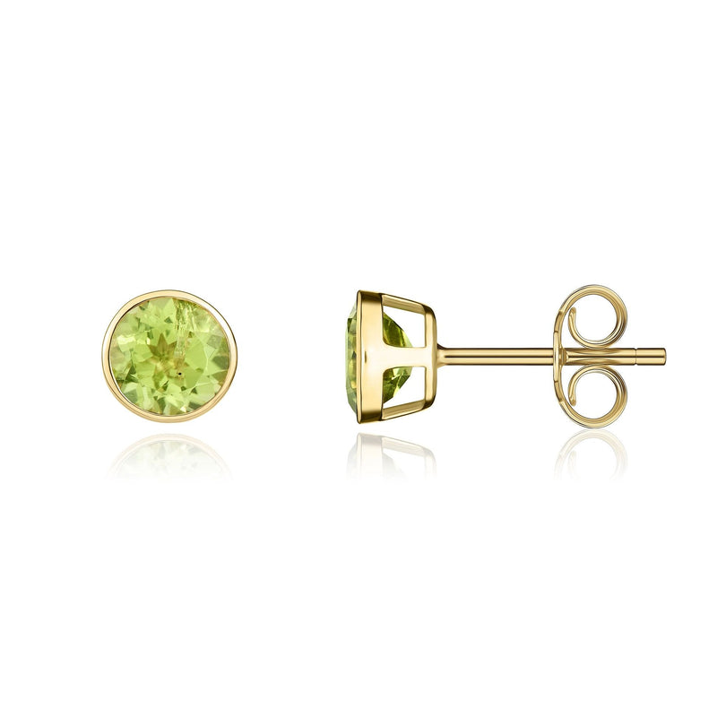 9ct Yellow Gold Round Natural Peridot Rubover Stud Earrings — 5mm