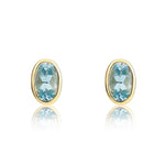 9ct Yellow Gold Oval Natural Aquamarine Rubover Stud Earrings — 5x3mm