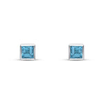9ct White Gold Square Natural Swiss Blue Topaz Rubover Stud Earrings — 3mm