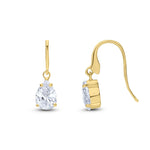 9ct Yellow Gold Pear Shaped Cubic Zirconia CZ Claw Wire Hook Drop Earrings