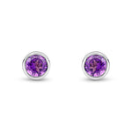 9ct White Gold Round Natural Amethyst Rubover Stud Earrings — 6mm