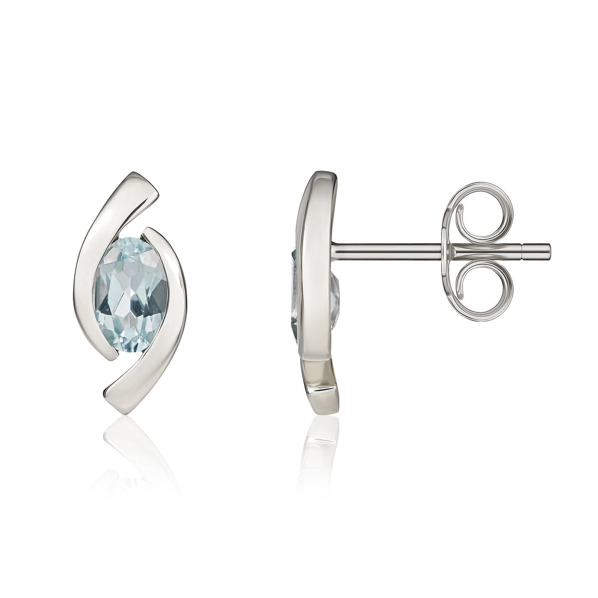 9ct White Gold Oval Natural Aquamarine 'Eye' Stud Earrings — 6x4mm