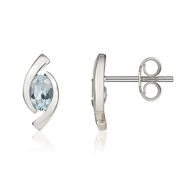 9ct White Gold Oval Natural Aquamarine 'Eye' Stud Earrings — 6x4mm